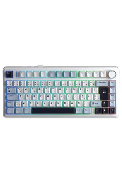 Aula F75 Mekanik RGB TKL GrayWood V4 Switch Kablosuz Makrolu Hot Swap Türkçe ...
