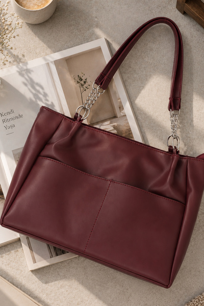 Les Crioch Bordo Kadın Kol ve Omuz Çantası – Yumuşak Form Vintage Model 35x27 cm