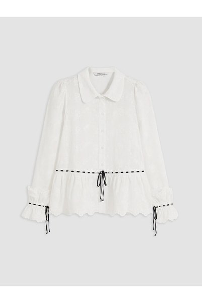 LC Waikiki White Floral Embroidered Brode Women's Shirt