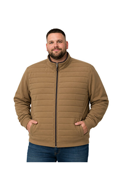BattalModa Erkek Büyük Beden Açık Kahve Kapitone Ceket 3XL-4XL-5XL-6XL-7XL-8XL