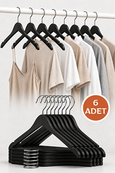 Acar Raf 6-Piece Black Wood Look Plastic Clothes Hanger Garment and Clothing ...