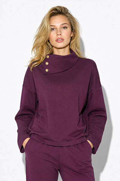 VENA Kadın Norah Yakası Detaylı Regular Fit Sweatshirt-Mor