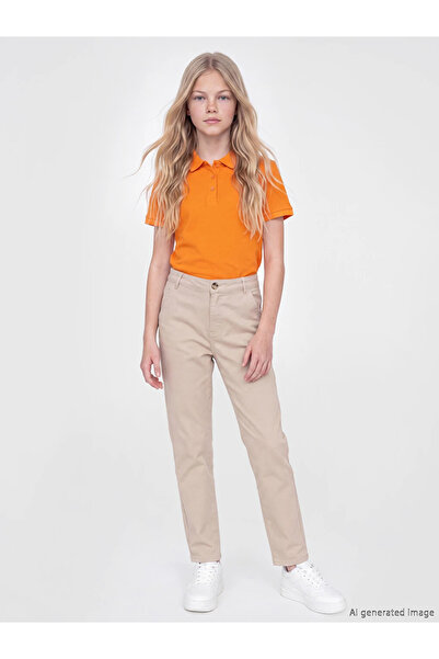 LC Waikiki Bej Regular Fit Kız Çocuk Gabardin Pantolon