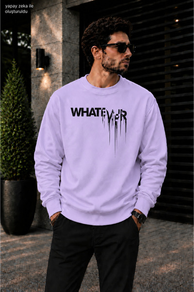 caddekombin Men's Street Style Whatever Drip Typographic Printed Crew Neck Ca...