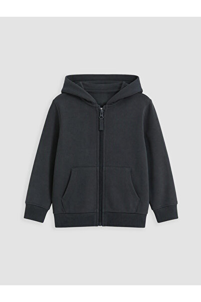 LC Waikiki Antrasit Kalın Kapüşonlu Erkek Çocuk Fermuarlı Sweatshirt