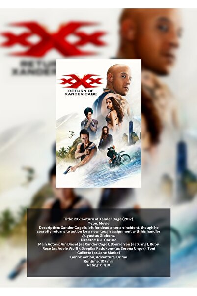 OEM Poster Infografic xXx: Intoarcerea lui Xander Cage, Actiune, Carton 250g, A4