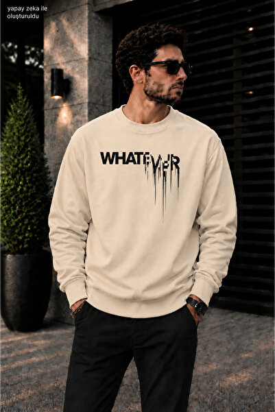 caddekombin Men's Street Style Whatever Drip Typographic Printed Crew Neck Ca...