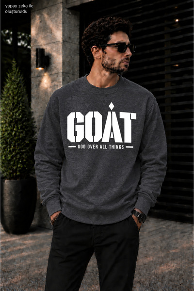 caddekombin Men's Goat God over All Things Typographic Print Crew Neck Casual...