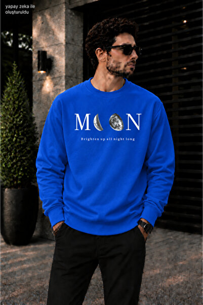 caddekombin Men's Moon Phases Graphic Printed Crew Neck Casual Regular Fit Sw...