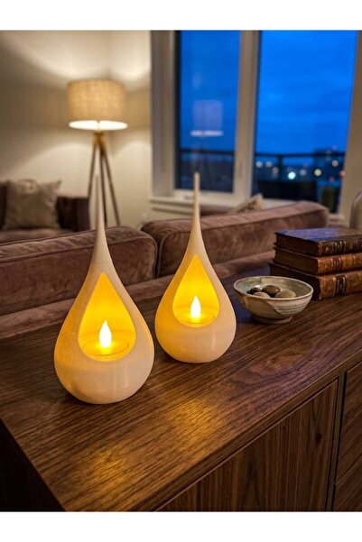 Yerli Damla Tasarımlı Mum Tealight 2'li Beyaz ve Beyaz