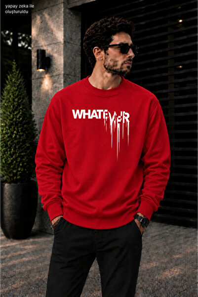 caddekombin Men's Street Style Whatever Drip Typographic Printed Crew Neck Ca...