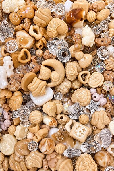 yfhobi 50 Gram - Sütlü Kahve Renk Karışık Plastik Boncuk, Çanta Telefon Charm...