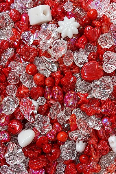 yfhobi 50 Gram - Kırmızı Renk Karışık Plastik Boncuk, Çanta Telefon Charm Süs...