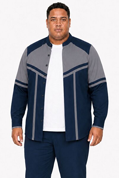 RELAXL Cămașă pentru bărbați Hakim Lapel College Jacket S–12XL Bleumarin Gri ...