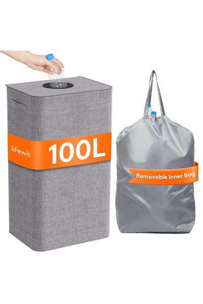 Generic Brand Coș de rufe 100 l, cu capac, design divizibil, sac detașabil, c...