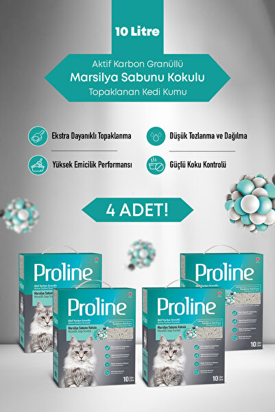 Proline AKTİF KARBON GRANÜLLÜ BEBEK PUDRA KOKULU BENTONİT KEDİ KUMU 4X10 LT