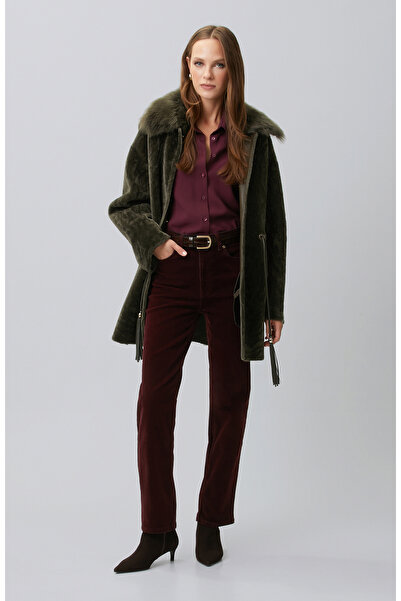 Network Bordo Straight Fit Kadife Denim Pantolon