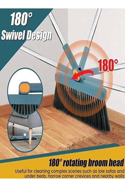 Qadro BELLSBERRY Long Handle Broom and Dustpan Set | Foldable Standing Pan for Indoor or Outdoor