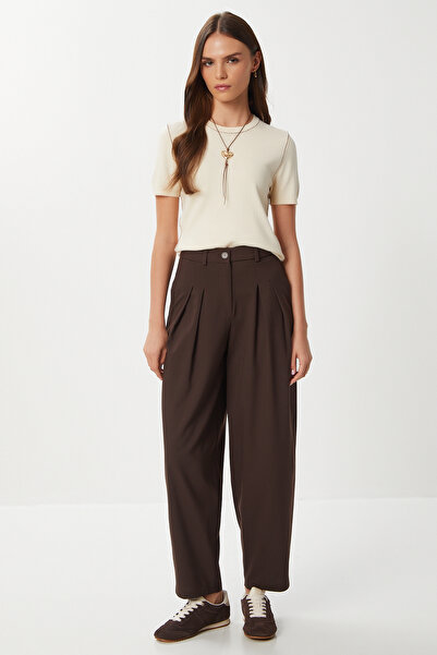 Lovelyİstanbul Pensli Polyviscon Balloon Trousers Lgp0033 Brown