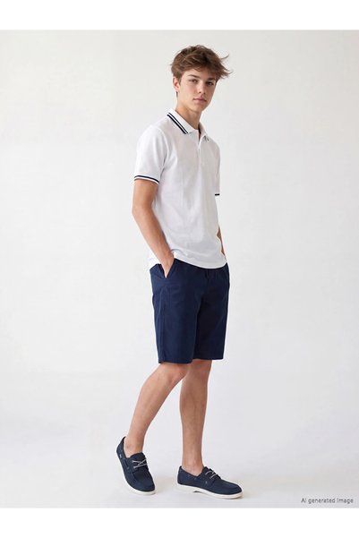 LC Waikiki Navy Blue Elastic Waist Boys' Gabardine Shorts