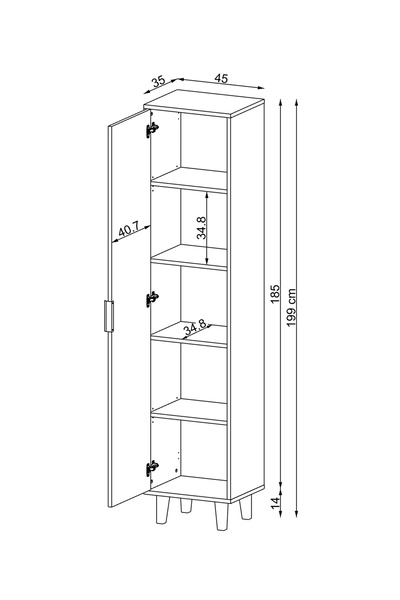ROOMART Nord Vestiyer, Portmanto Boy Dolabı 45 x 199 cm