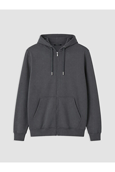 LC Waikiki Gray Hooded Men's Zippered Sweatshirt