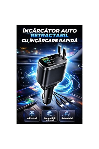 OEM METISTA ®   Încărcător auto rapid 5-în-1 cu cabluri retractabile integrat...