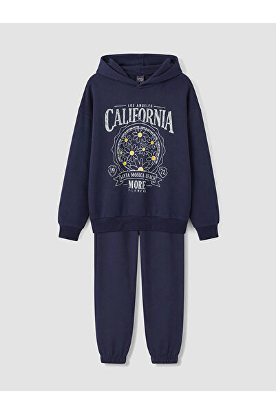 LC Waikiki Lacivert California Baskılı Kız Çocuk Eşofman Takımı