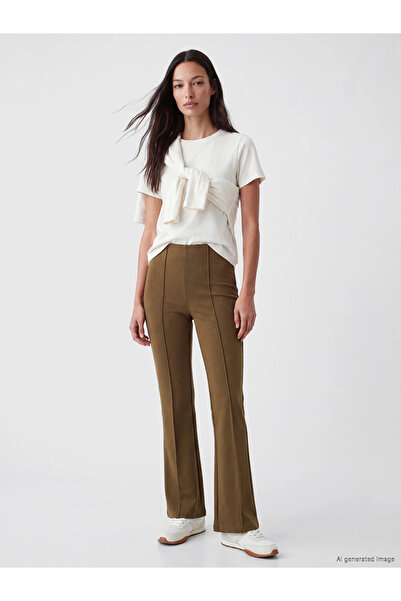 LC Waikiki Khaki High Waist Flared Women's Trousers