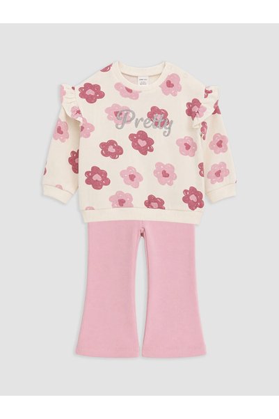 LC Waikiki Ecru Floral Baby Girl Sweatshirt and Leggings