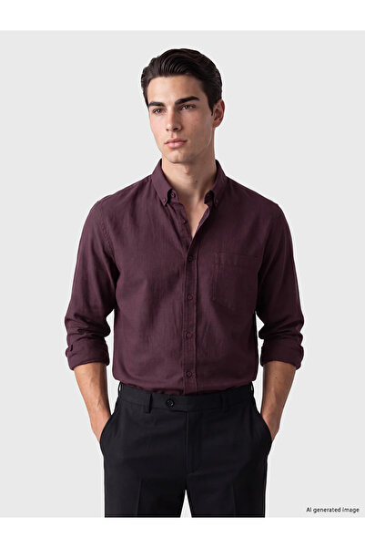 LC Waikiki Bordo Regular Fit Armürlü Erkek Gömlek