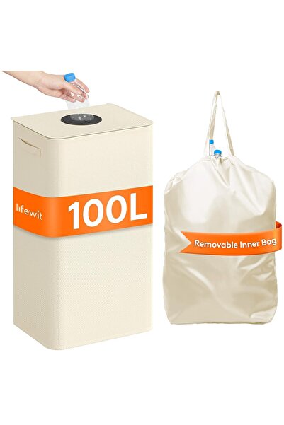 Generic Brand Coș de rufe 100 l, cu capac și deschidere divizată, sac detașab...
