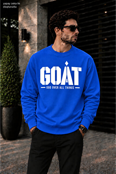 caddekombin Men's Goat God over All Things Typographic Print Crew Neck Casual...