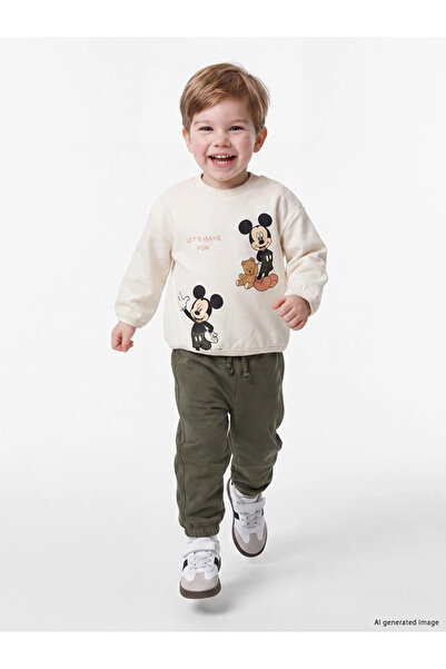 LC Waikiki Beige Mickey Mouse Printed Baby Boy Set