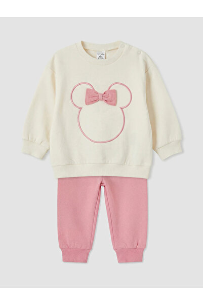 LC Waikiki Bej Minnie Mouse Nakışlı Kız Bebek Takım