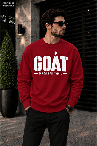 caddekombin Men's Goat God over All Things Typographic Print Crew Neck Casual...