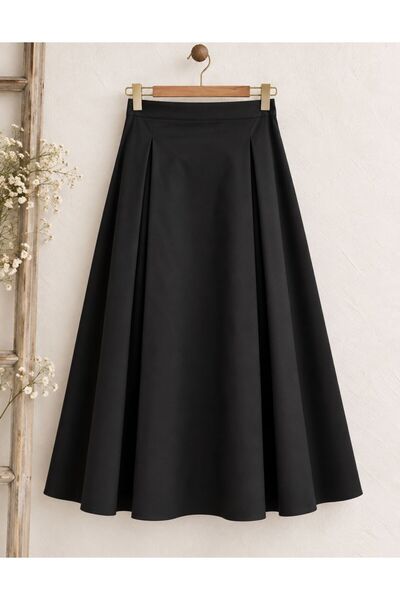 KÜÇÜĞÜM BUTİK Pleated Black Gabardine Skirt