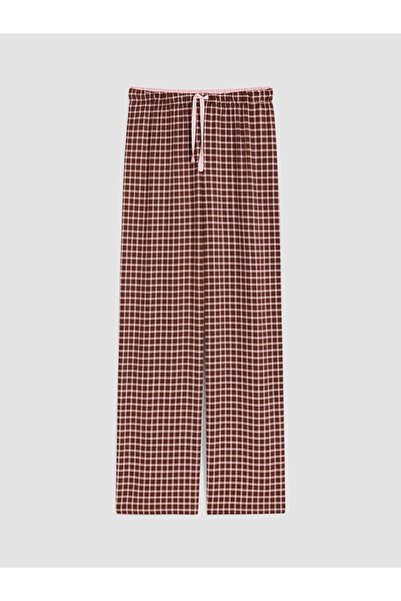 LC Waikiki Kahverengi Beli Lastikli Ekose Kadın Pijama Alt