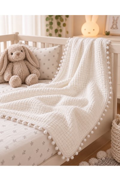 kubbe tekstil aksesuar 20 Meters of White Pom-Pom Ribbon – 1.1 cm Pom-Pom Ribbon – Towel Edge, Baby Blanket, Pillow, Curtain, and Decorative Textile Trim