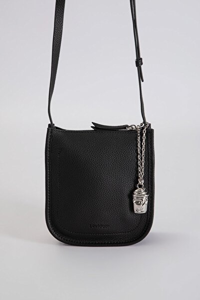 Levidor Black Leather Crossbody Shoulder Bag with Charm Detail