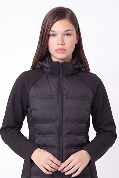cemo Kapüşonlu Softshell Kollu Şişme Kadın Mont