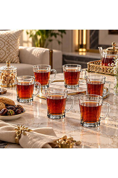 Dania Set of Transparent Glass Cups with Handle – 6 Pieces, 235 ml Capacity, ...