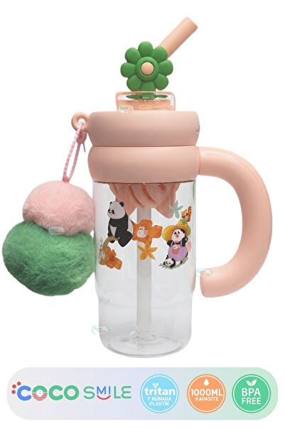 Vagonlife Cocosmile 1000ml Tumbler Charm Series زجاجة مياه تريتان شفافة لامعة...