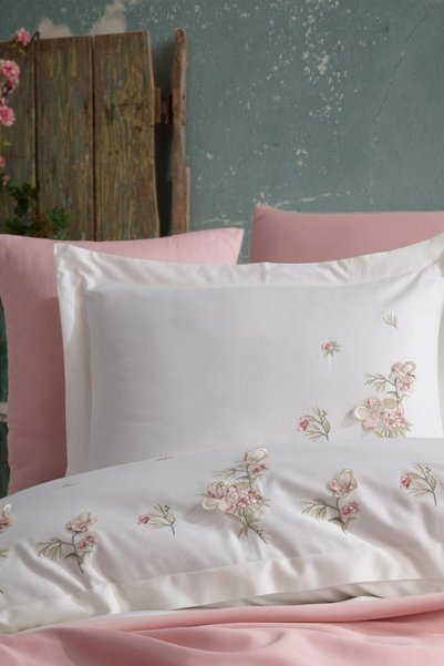 MARİBOR Double Person Exclusive Series Embroidered 100% Cotton Satin Duvet Cover Set