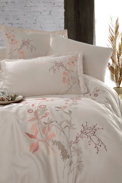 MARİBOR Double Person Exclusive Series Embroidered 100% Cotton Satin Duvet Cover Set