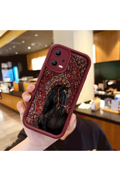 quırkshıeld Redmi Note 12 5G Uyumlu eski halı desenli siyah at silikon kılıf,...