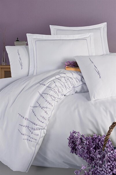 MARİBOR Double Person Exclusive Series Embroidered 100% Cotton Satin Duvet Co...