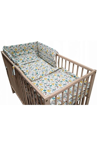 Primii Pasi Set lenjerie matlasata 4 piese, 120x60cm, bumbac Oeko Tex, cearceaf, plapuma, pernuta, 1 bumper PPSL4Pfrunzeverzi,
