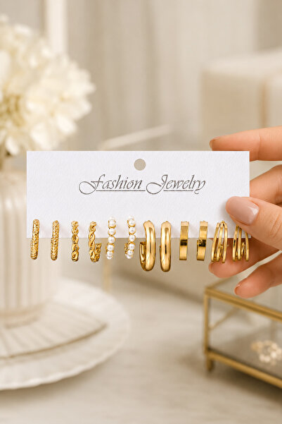 THE Steel Gold Multi 6-Piece Hoop Earring Set