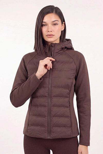 cemo Kapüşonlu Softshell Kollu Şişme Kadın Mont